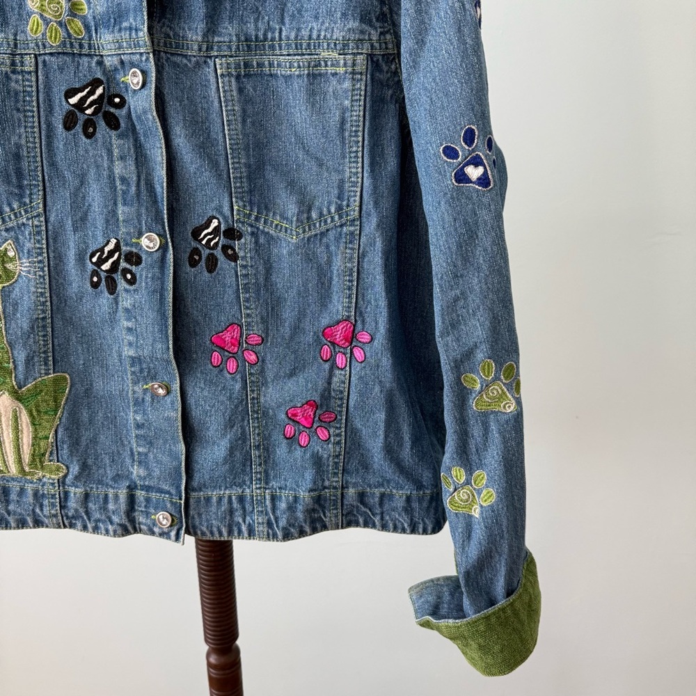 🐾 Blue Bayou Cat Embroidered Denim Jacket XL - Picture 10 of 15